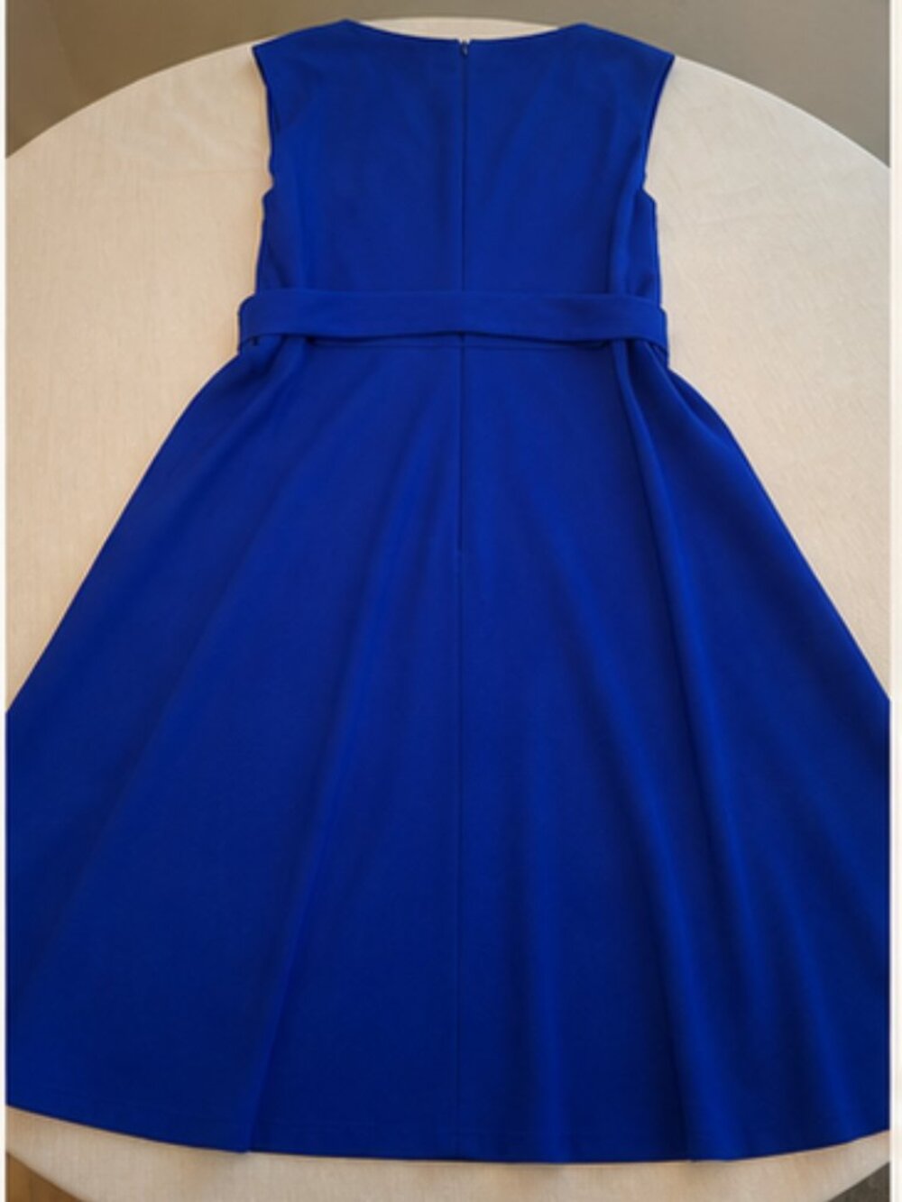 Tahari Royal Blue A-Line Dress Faux Wrap Tie Waist Sleeveless Size 10 - Picture 7 of 9